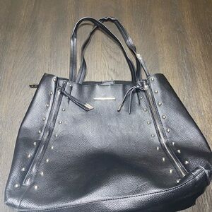 Black Studded Leather Tote Bag